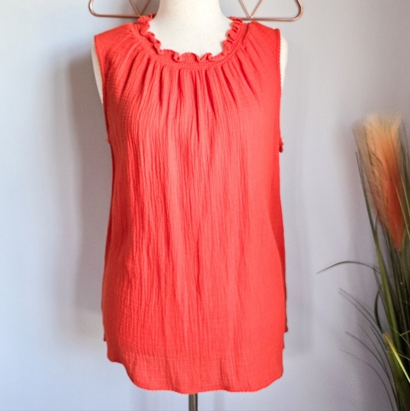 Matilda Jane, New, Maui Orange Cut-out Tie Back Cotton Gauze Shirt Size Large - Picture 2 of 11